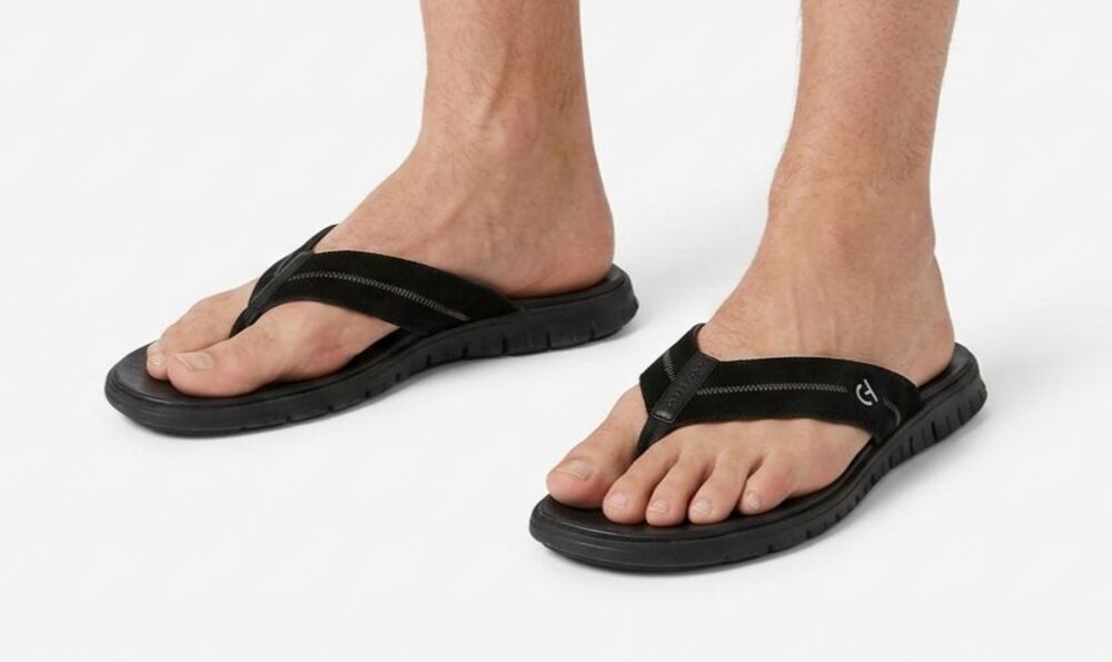 Cole Haan Zerogrand Men's Black Leather Thong Sandals Size 12M C35173 Flip Flop